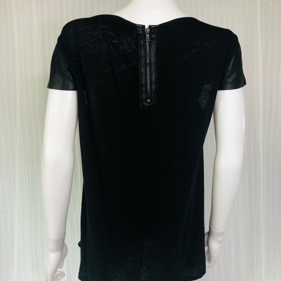 Alice+Olivia Air Top Black Lamb Leather Sleeves L - Picture 2 of 13